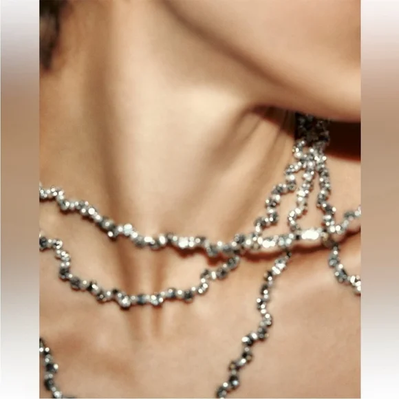 Zara Rhinestone Pearl Double Long Necklace REF. 4548/302 NEW - Picture 9 of 9